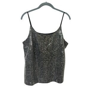Y2K  Jessica Tank Top Womens Silver Sequin Holiday Party Evening Going Out 90s